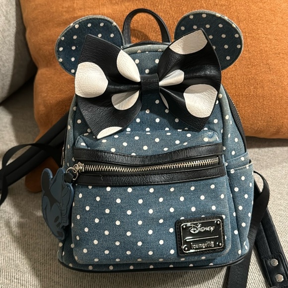 Disney Loungefly Denim Minnie Backpack - Picture 1 of 13